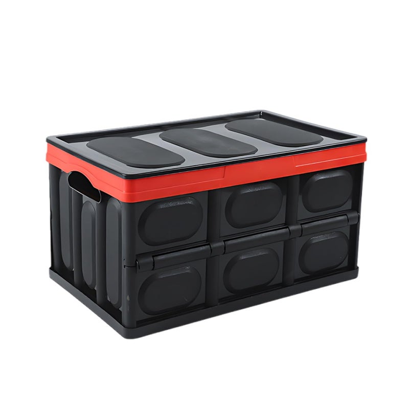 Tuxihapp Car Trunk Organizer, Foldable Plastic Cargo Storage Box with Lid, Large Car Tool Container with Handles, Universal Automotive Organization Accessories for Camping, Groceries (Black) - Image 1