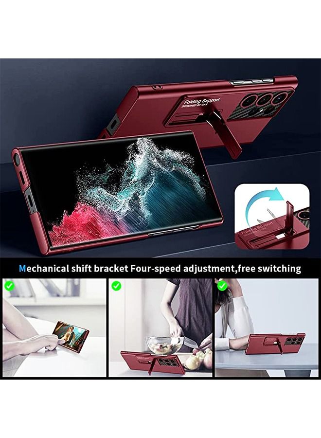 Compatible for Samsung S23 Ultra Case, Slim case for Galaxy S23 Ultra 5G,Matte Hard Back case with Four-Speed Adjustment Kickstand Lens Protection,Shockproof Cover Case with S23 Ultra 2023 Red - Image 4