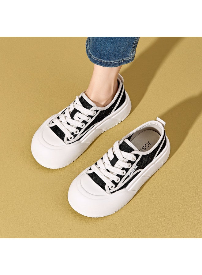 Josiny Counter Hit】women's Casual Shoes, Versatile Breathable Lace Mesh White Sneakers With Thick Platform, School Style Plimsolls - Image 2