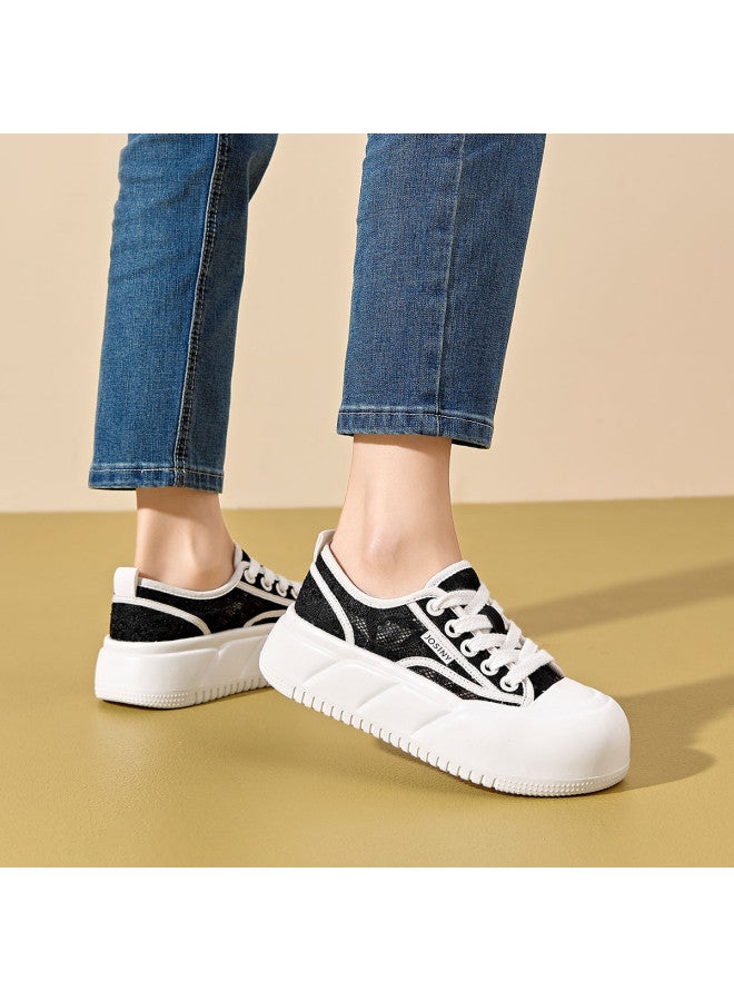 Josiny Counter Hit】women's Casual Shoes, Versatile Breathable Lace Mesh White Sneakers With Thick Platform, School Style Plimsolls - Image 5