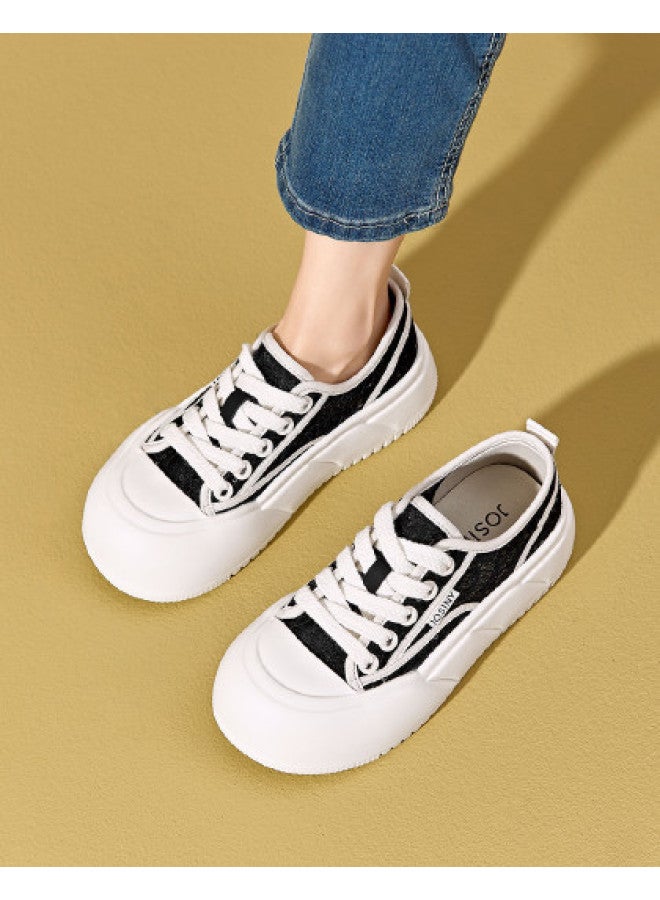Josiny Counter Hit】women's Casual Shoes, Versatile Breathable Lace Mesh White Sneakers With Thick Platform, School Style Plimsolls - Image 1