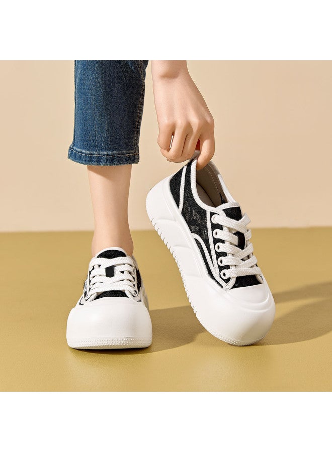Josiny Counter Hit】women's Casual Shoes, Versatile Breathable Lace Mesh White Sneakers With Thick Platform, School Style Plimsolls - Image 3
