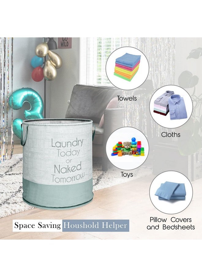 Kuber Industries Kuber Industries Laundry Basket | Non-Woven Round Laundry Basket | Clothes Storage Hamper | Foldable Laundry Bag with Handle | Toy Storage Basket | Jute-Print | 45 LTR | Pack of 3 | Gray  - Image 4