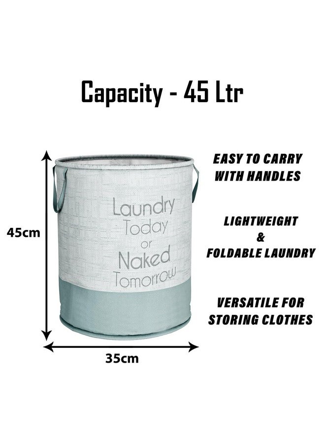Kuber Industries Kuber Industries Laundry Basket | Non-Woven Round Laundry Basket | Clothes Storage Hamper | Foldable Laundry Bag with Handle | Toy Storage Basket | Jute-Print | 45 LTR | Pack of 3 | Gray  - Image 3
