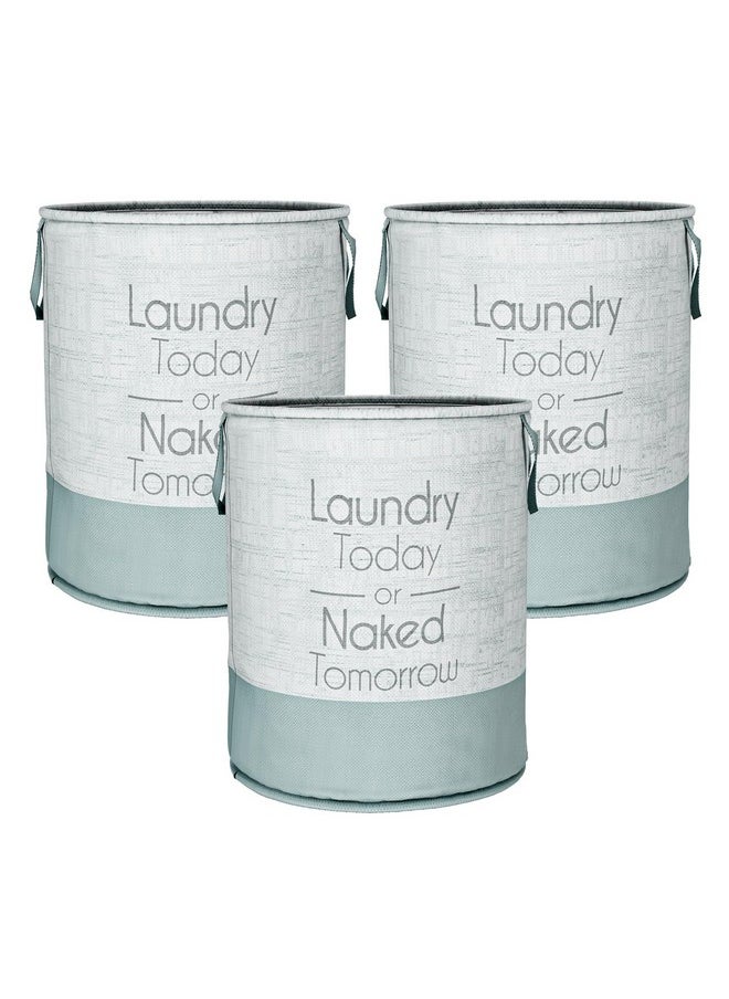 Kuber Industries Kuber Industries Laundry Basket | Non-Woven Round Laundry Basket | Clothes Storage Hamper | Foldable Laundry Bag with Handle | Toy Storage Basket | Jute-Print | 45 LTR | Pack of 3 | Gray  - Image 1