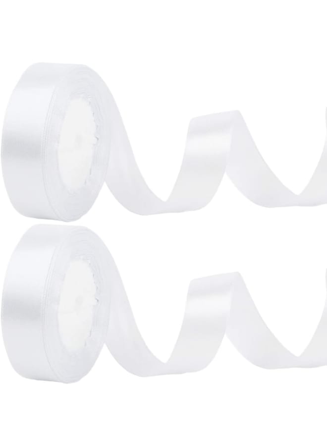 2 x 25mm Wide White Ribbon Thick White Satin Ribbon Wedding Car Ribbon 22m, 1 inch Thick White Ribbon for Gift Wrapping Wedding Car Cake Ribbon Hair Bow Florist Bouquet Craft Decoration Ribbon - Image 1