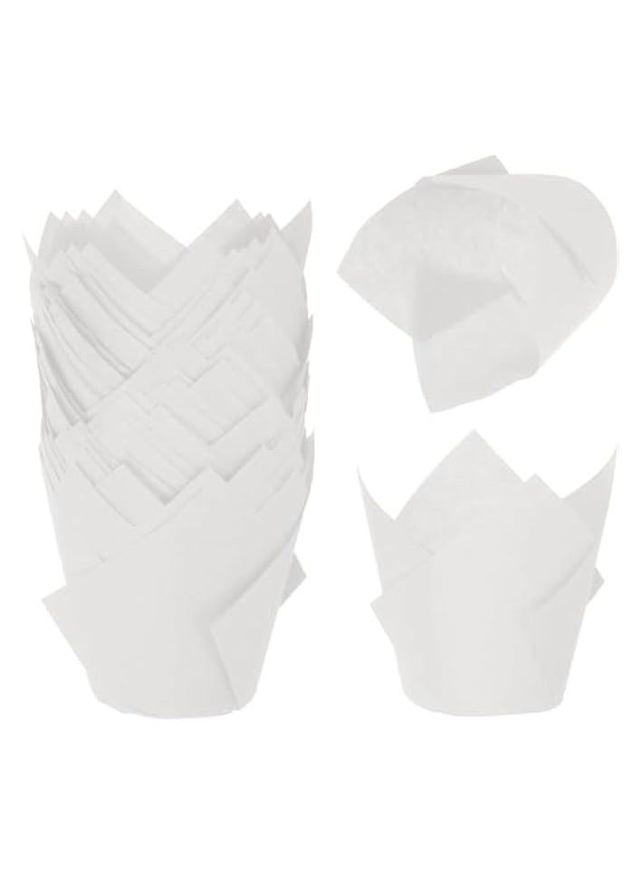 erorex 50 Pcs Large size White Tulip Baking Cups 5cm/2" Base diameter x 15cm/5" Wall height Grease-proof paper baking cupcake Muffin Wraps Cases Premium Recyclable Paper  - Image 1