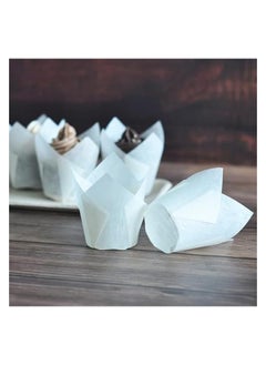 erorex 50 Pcs Large size White Tulip Baking Cups 5cm/2" Base diameter x 15cm/5" Wall height Grease-proof paper baking cupcake Muffin Wraps Cases Premium Recyclable Paper  - Image 3