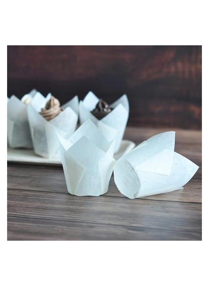 erorex 50 Pcs Large size White Tulip Baking Cups 5cm/2" Base diameter x 15cm/5" Wall height Grease-proof paper baking cupcake Muffin Wraps Cases Premium Recyclable Paper  - Image 3