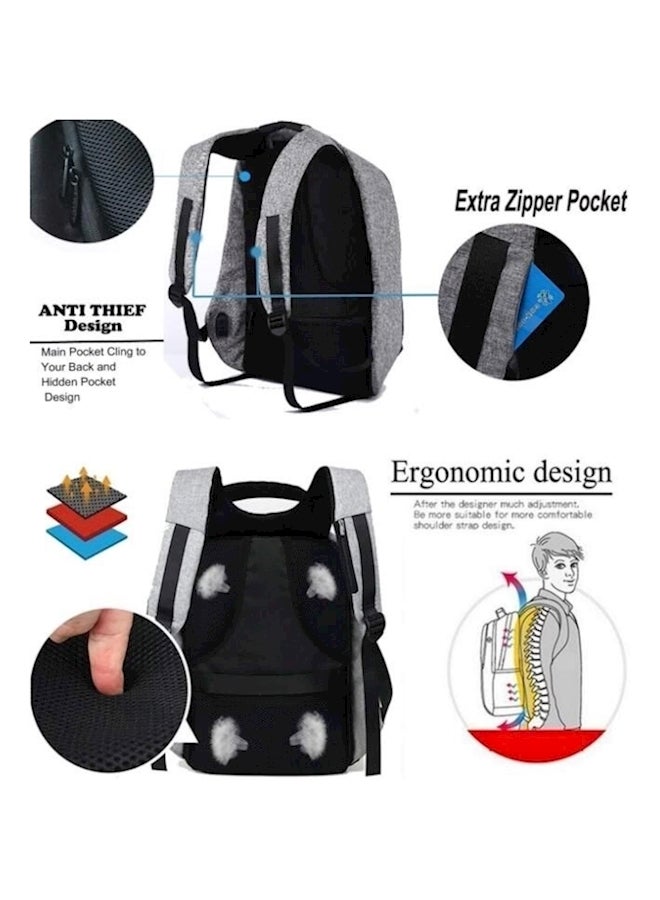 Anti Theft Backpack With USB Charging Port Grey/Black - Image 2