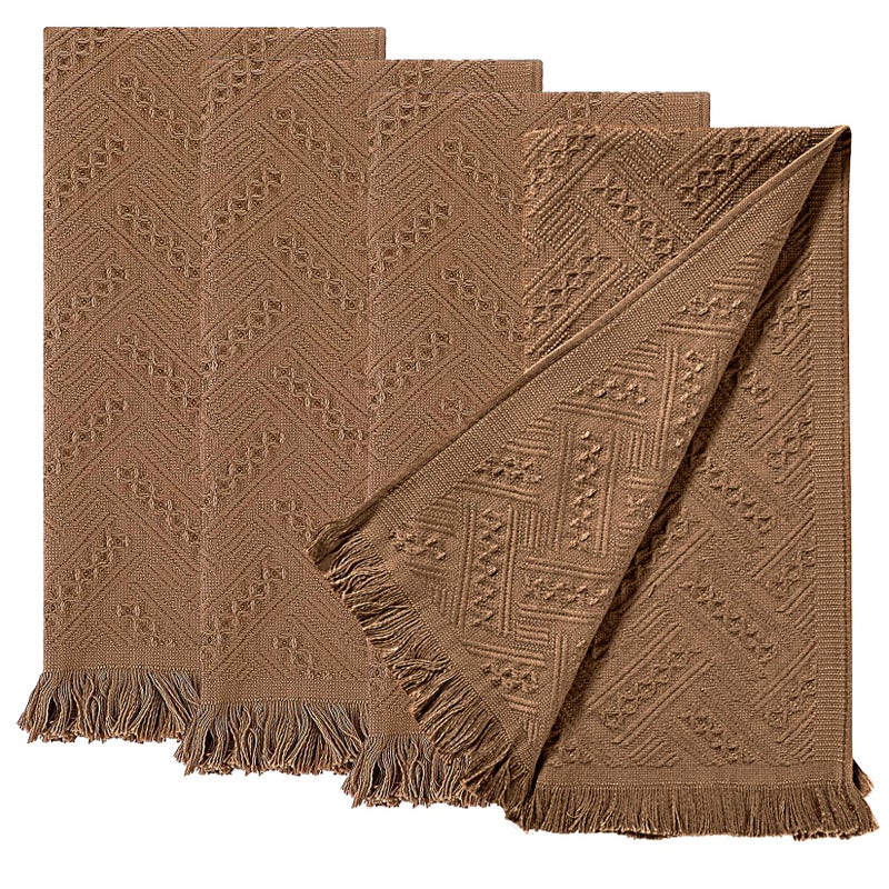 Vidroxin 4-Pack Brown Luxury Decorative Bathroom Hand Towels â€“ 13"x29.1" Boho Bath Hand Towels Set with Jacquard Weave & Fringe, Cotton Absorbent Soft Face Towels for Kitchen/Bathroom/Farmhouse - Image 1