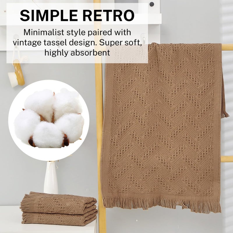 Vidroxin 4-Pack Brown Luxury Decorative Bathroom Hand Towels â€“ 13"x29.1" Boho Bath Hand Towels Set with Jacquard Weave & Fringe, Cotton Absorbent Soft Face Towels for Kitchen/Bathroom/Farmhouse - Image 3