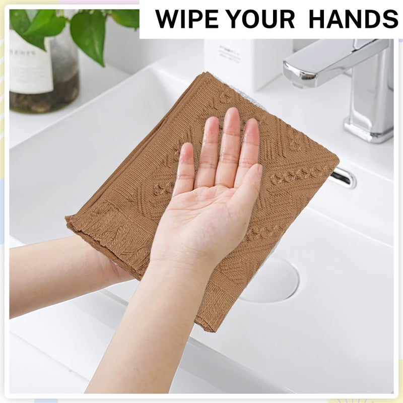 Vidroxin 4-Pack Brown Luxury Decorative Bathroom Hand Towels â€“ 13"x29.1" Boho Bath Hand Towels Set with Jacquard Weave & Fringe, Cotton Absorbent Soft Face Towels for Kitchen/Bathroom/Farmhouse - Image 5