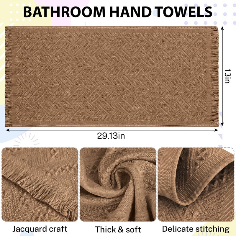 Vidroxin 4-Pack Brown Luxury Decorative Bathroom Hand Towels â€“ 13"x29.1" Boho Bath Hand Towels Set with Jacquard Weave & Fringe, Cotton Absorbent Soft Face Towels for Kitchen/Bathroom/Farmhouse - Image 2