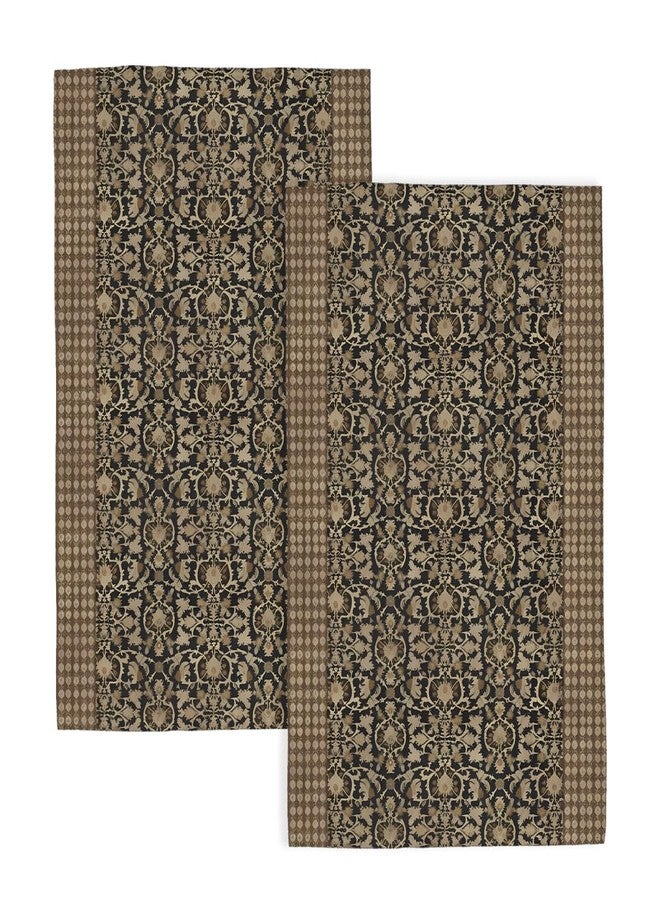 Sorktse Brown Antique Block Print Kitchen Towels Vintage Floral Dish Towel 16×24 Inch Soft Absorbent Turkish Flowers Hand Cloths for Kitchen Drying Decore Set of 2 - Image 1