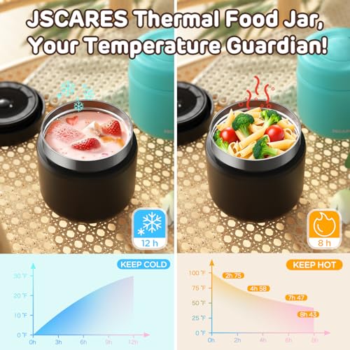 JSCARES 12oz Kids Insulated-Food-Jars for Hot-Food, Wide Mouth Soup Thermo Food Jar Insulated Thermal Lunch Container Termo para Comida Caliente Vacuum Thermoses for Keeping Food Warm-Black - Image 3