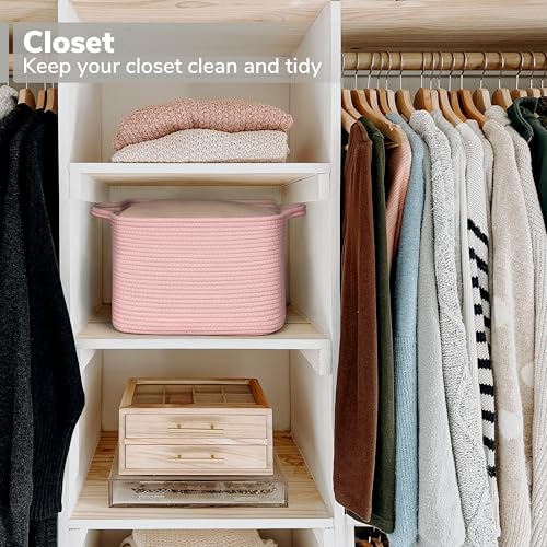 Goodpick Pink Storage Baskets for Organizing, Woven Rope Baskets for Shelves, Baby Basket for Nursery, Toy Storage Bins, Decorative Empty Gift Basket, 13" x 10" x 9" - Image 5