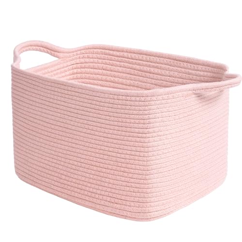 Goodpick Pink Storage Baskets for Organizing, Woven Rope Baskets for Shelves, Baby Basket for Nursery, Toy Storage Bins, Decorative Empty Gift Basket, 13" x 10" x 9" - Image 1