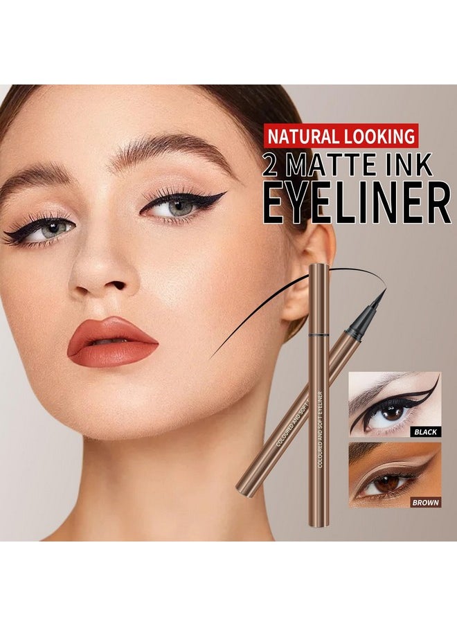 KYDA KYDA 2 Colors Liquid Eyeliner, Black Brown Matte Tint, Ultra Fine Tip, Lasting Pigment Eyeliner Pencil, Silky Smooth Formula, Quick Drying  - Image 2