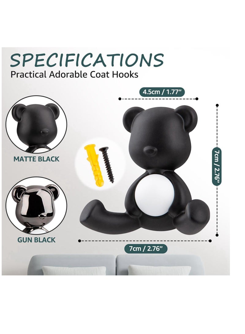 Coat Hooks Wall Mounted, 4 Pcs Wall Hooks, Little Bear Wall Hooks Heavy Duty Black Coat Hooks, Bathroom Kitchen Towel Hooks, for Hanging Jacket Coat Robe Dog Lead - Image 2