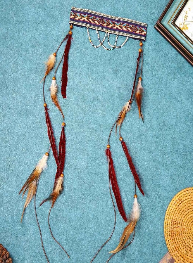 GORTIN Boho Feather Headband Indian Hippie Headbands White Gypsy Headpiece Hair Band Adjust Feather Headdress Bohemian Festival Costumes Hair Accessories for Women and Girls (Type B) - Image 2