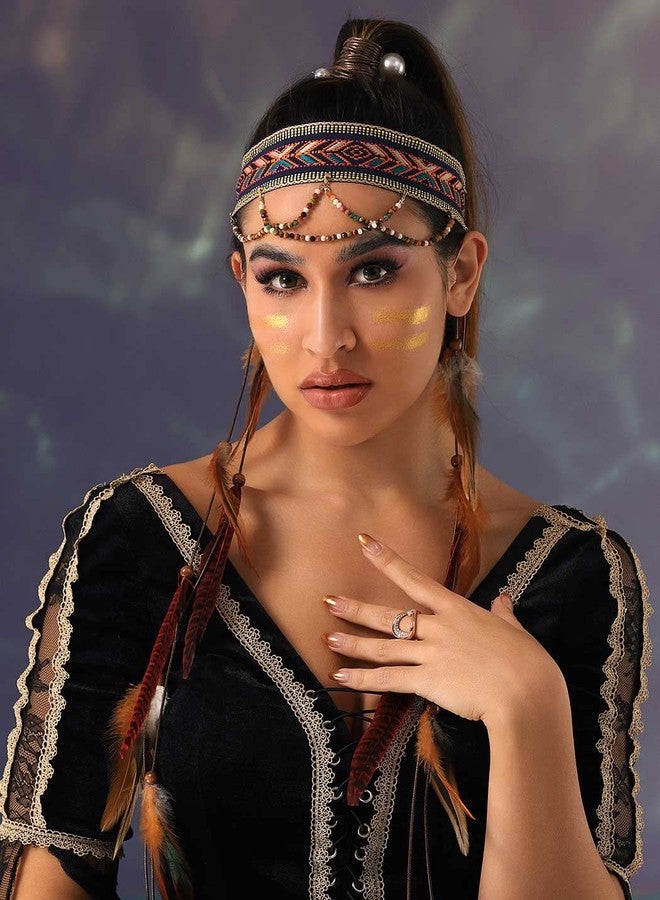 GORTIN Boho Feather Headband Indian Hippie Headbands White Gypsy Headpiece Hair Band Adjust Feather Headdress Bohemian Festival Costumes Hair Accessories for Women and Girls (Type B) - Image 5