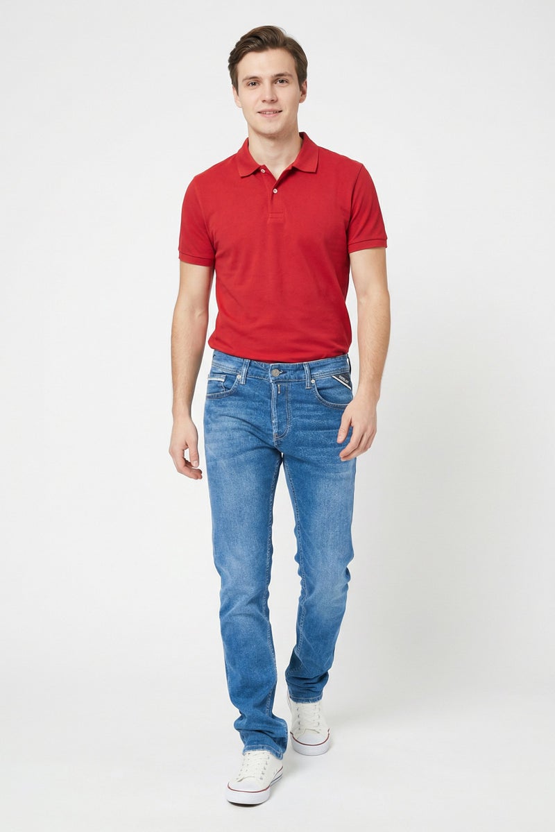 Replay Men Straight Fit Washed Stretchable Jeans, Blue - Image 5