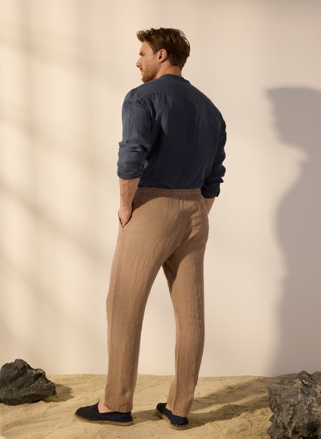 trendyol Beige Limited Edition 100% Linen Regular Fit Trousers - Image 4