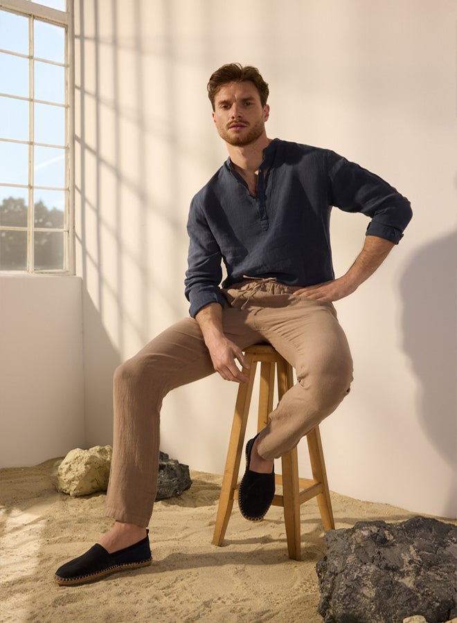 trendyol Beige Limited Edition 100% Linen Regular Fit Trousers - Image 1