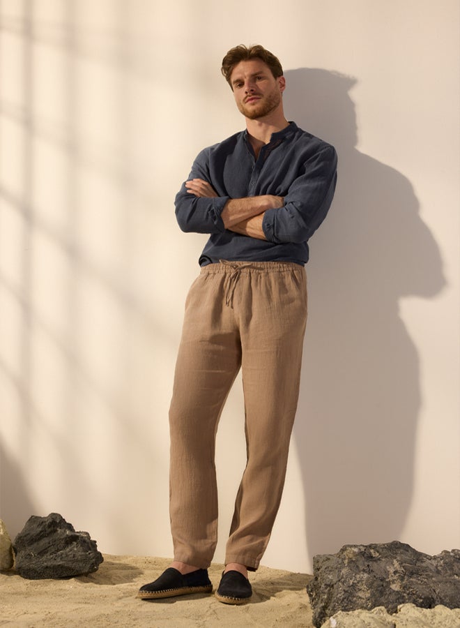 trendyol Beige Limited Edition 100% Linen Regular Fit Trousers - Image 2