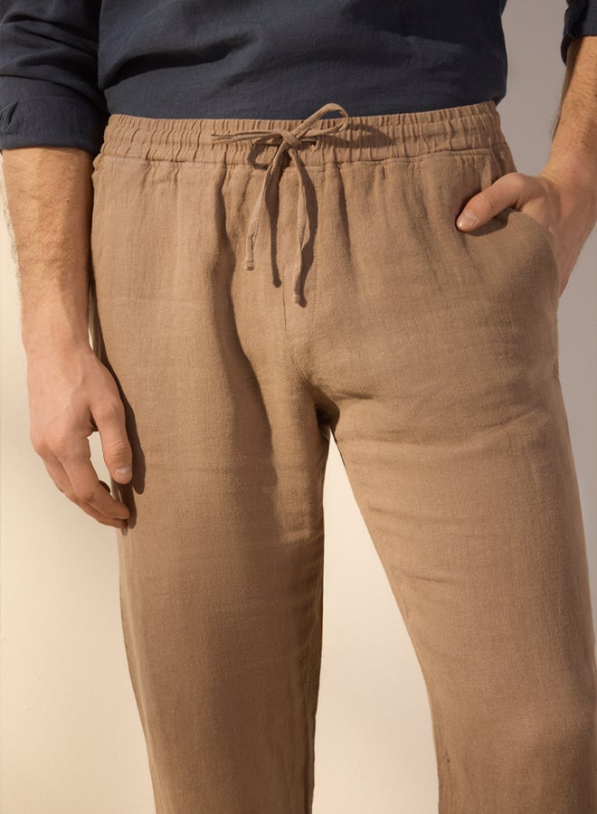 trendyol Beige Limited Edition 100% Linen Regular Fit Trousers - Image 3