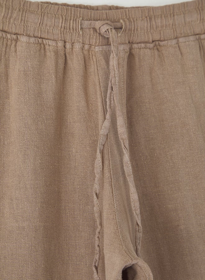 trendyol Beige Limited Edition 100% Linen Regular Fit Trousers - Image 5
