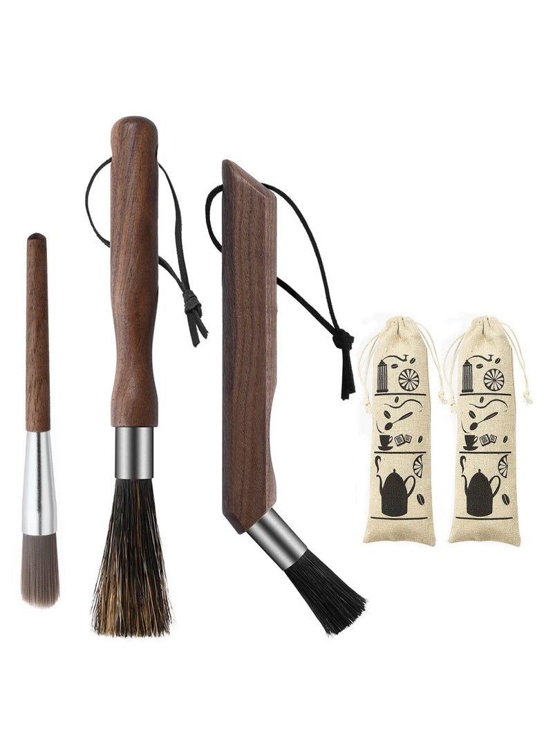 SOLARAE 3PCS Professional Coffee Brush Coffee Grinder Brush Set Natural Black Walnut Handle Espresso Machine Cleaning Tool Coffee Cleaner Brushes Coffee Tool for Barista Home Kitchen - Image 1