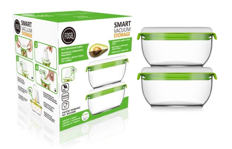 FOSA Vacuum Seal Food Storage System Reusable Medium Containers 2 pack 600ml size Vacuum Pump not Included