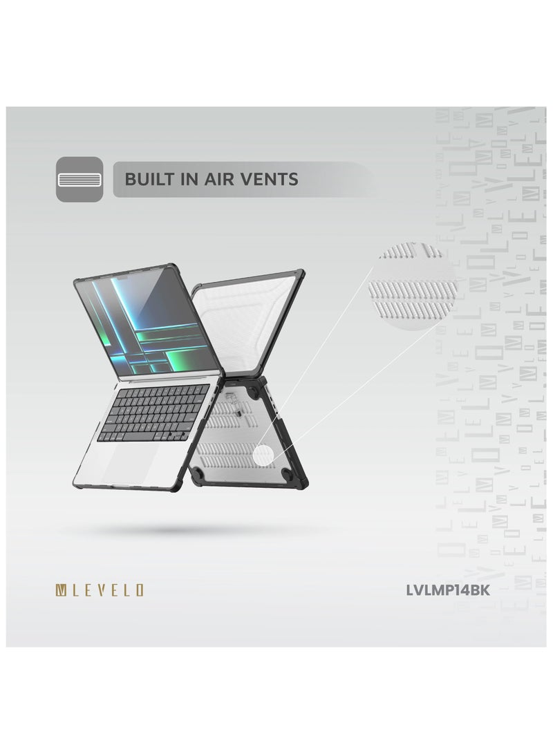 LEVELO Espectro Macbook Air15.3inch Case / Foldable Stand / 360° Full Protection / Built in Air Vents / Easy Installation - Black  - Image 4