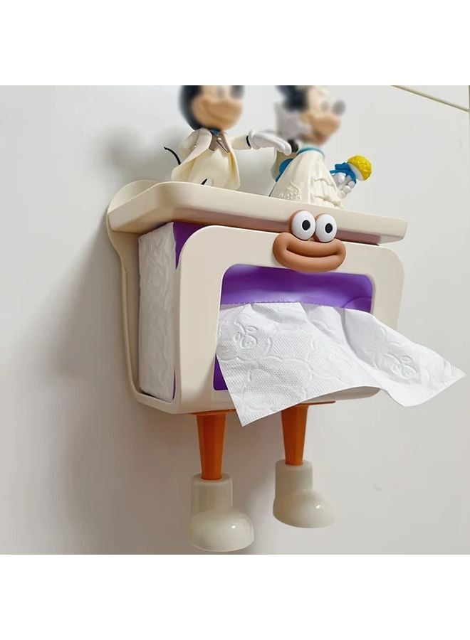 منظم التخزين الجداري البيج حامل المناديل اللاصق مع رف - Image 2
