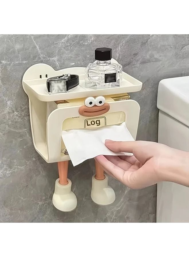 منظم التخزين الجداري البيج حامل المناديل اللاصق مع رف - Image 3