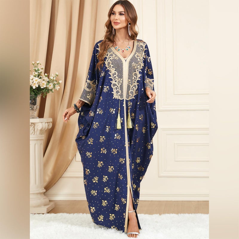 IWEMEK فساتين القفطان المغربي للنساء - عباءة رسمية مزخرفة بدبي - أزرق داكن - Image 5