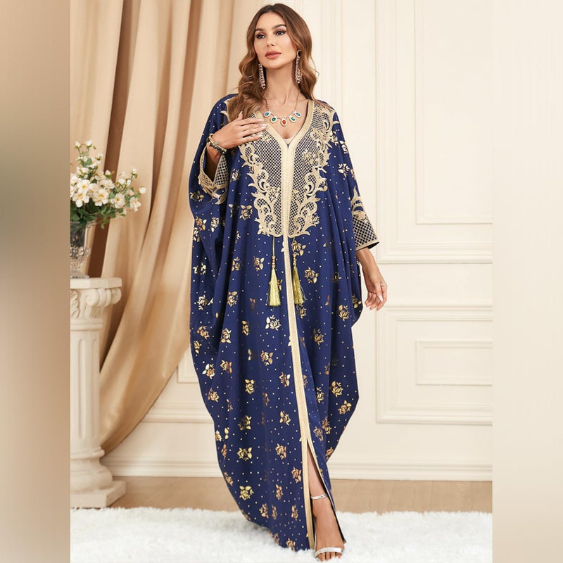 IWEMEK فساتين القفطان المغربي للنساء - عباءة رسمية مزخرفة بدبي - أزرق داكن - Image 2
