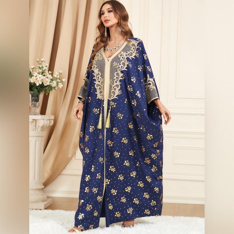 IWEMEK فساتين القفطان المغربي للنساء - عباءة رسمية مزخرفة بدبي - أزرق داكن - Image 4