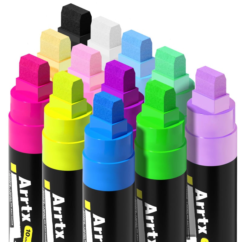 Arrtx Acrylic Jumbo Markers 10mm Broad Tips Acrylic Paint Pens for Stone Glass Easter Egg Wood and Fabric PaintingNo ToxicNo Odor - Image 2
