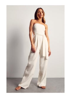 Linen Bardot Wide Leg Jumpsuit