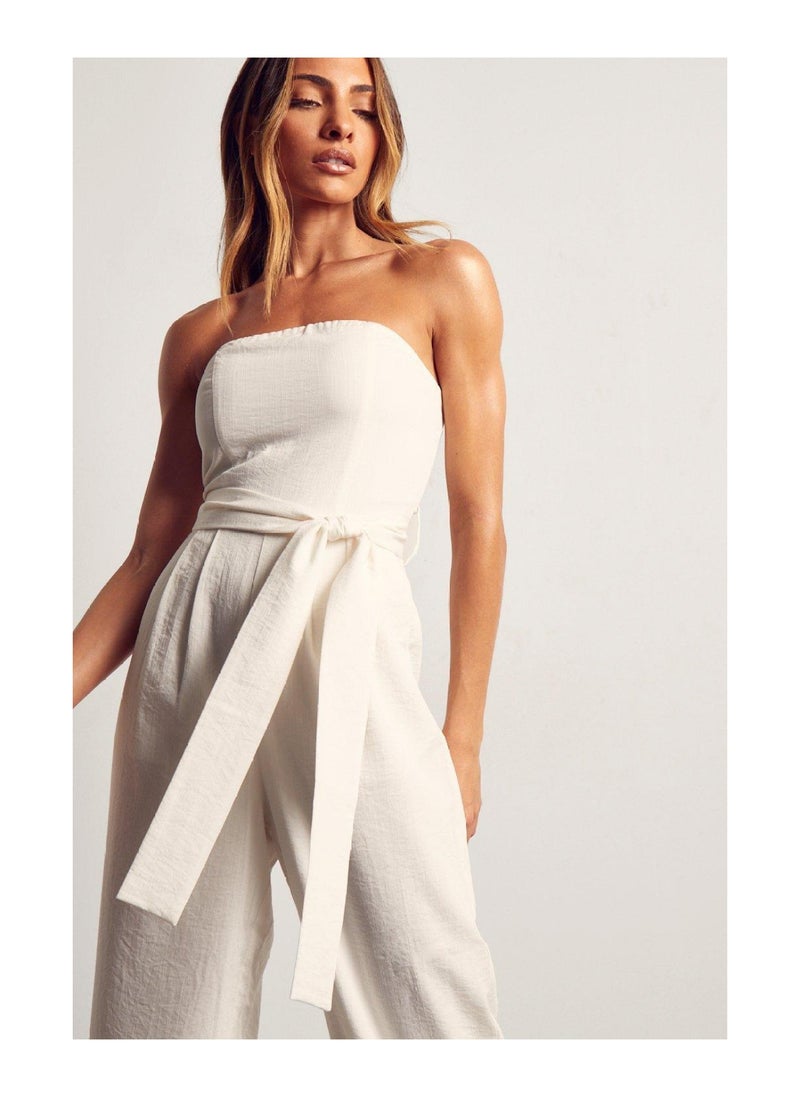 Miss Pap - Linen Bardot Wide Leg Jumpsuit - Image 1