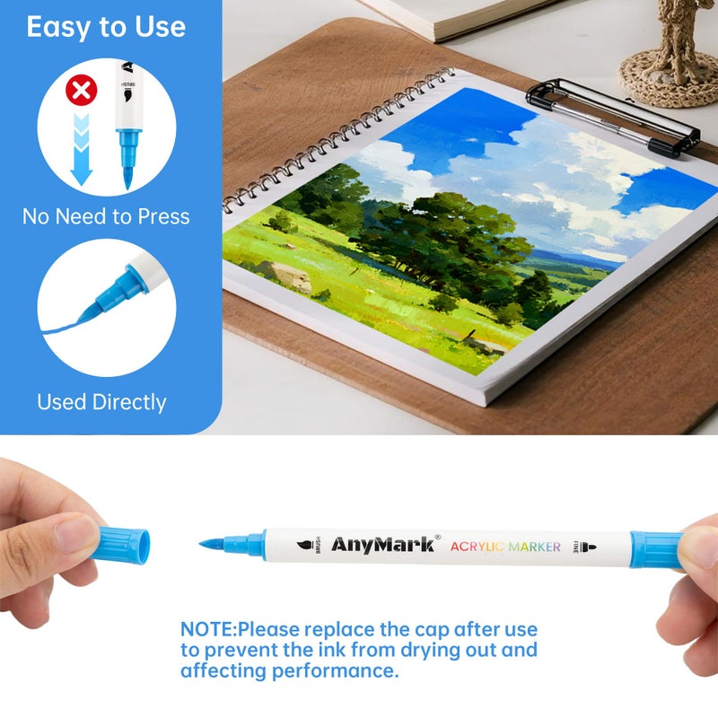 AnyMark 24 Colors Acrylic Paint Markers, Dual Tip Acrylic Paint Pens with Brush & Fine Tip, Premium Paint Markers for Coloring, Canvas, wood, Stone, Rock Painting, Glass - Image 4
