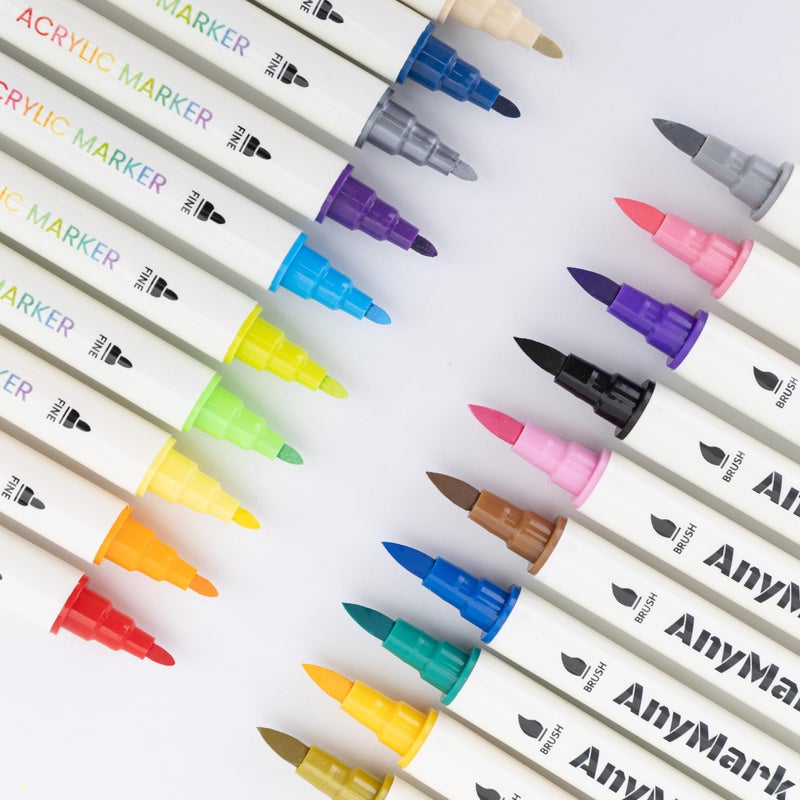 AnyMark 24 Colors Acrylic Paint Markers, Dual Tip Acrylic Paint Pens with Brush & Fine Tip, Premium Paint Markers for Coloring, Canvas, wood, Stone, Rock Painting, Glass - Image 2