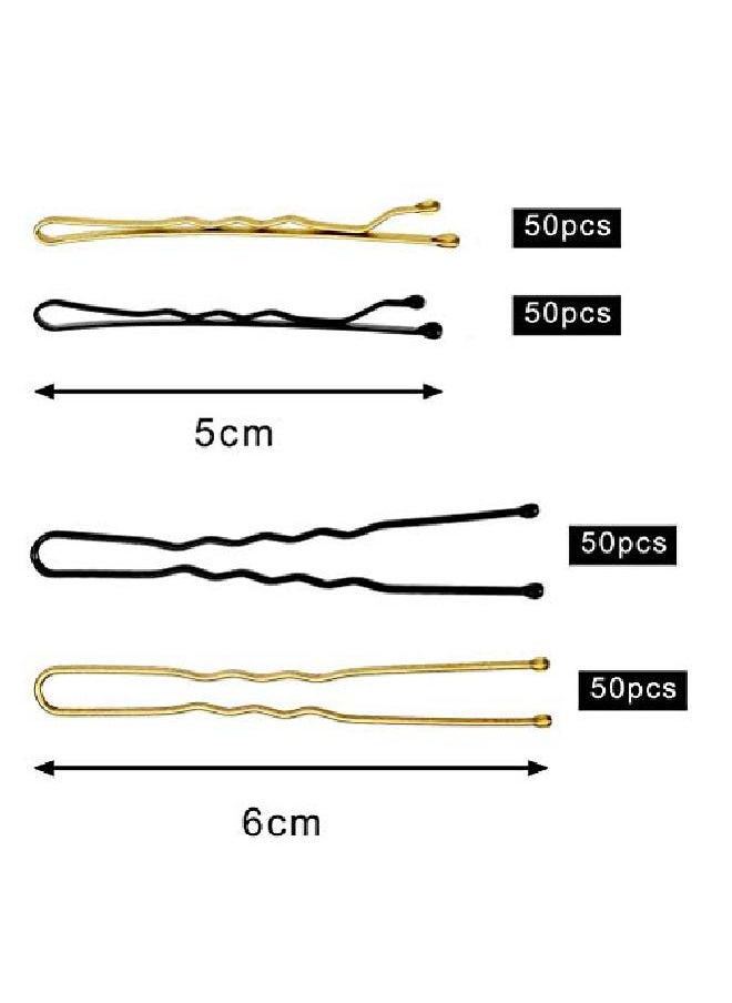 Pengxiaomei - 320 Pcs Bobby Pins U Hair Pins Set For Women Girls Includes 200 Gold Black Different Shapes Hair Pins And 120 Rubber Hair Bands In A Clear Storage Box - Image 1