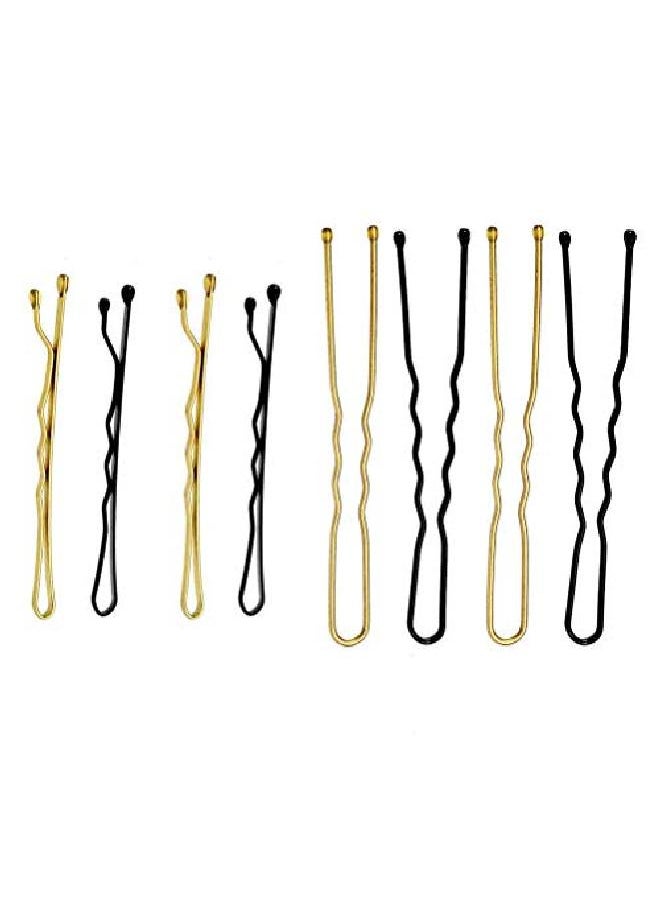 Pengxiaomei - 320 Pcs Bobby Pins U Hair Pins Set For Women Girls Includes 200 Gold Black Different Shapes Hair Pins And 120 Rubber Hair Bands In A Clear Storage Box - Image 1