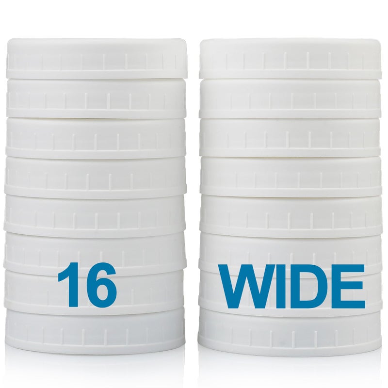 AOZITA Wide Mouth Mason Jar Lids [16 Pack] for Ball, Kerr and More - White Plastic Storage Caps for Mason/Canning Jars - Leak-Proof - Dishwasher Safe & Food Grade - Image 1