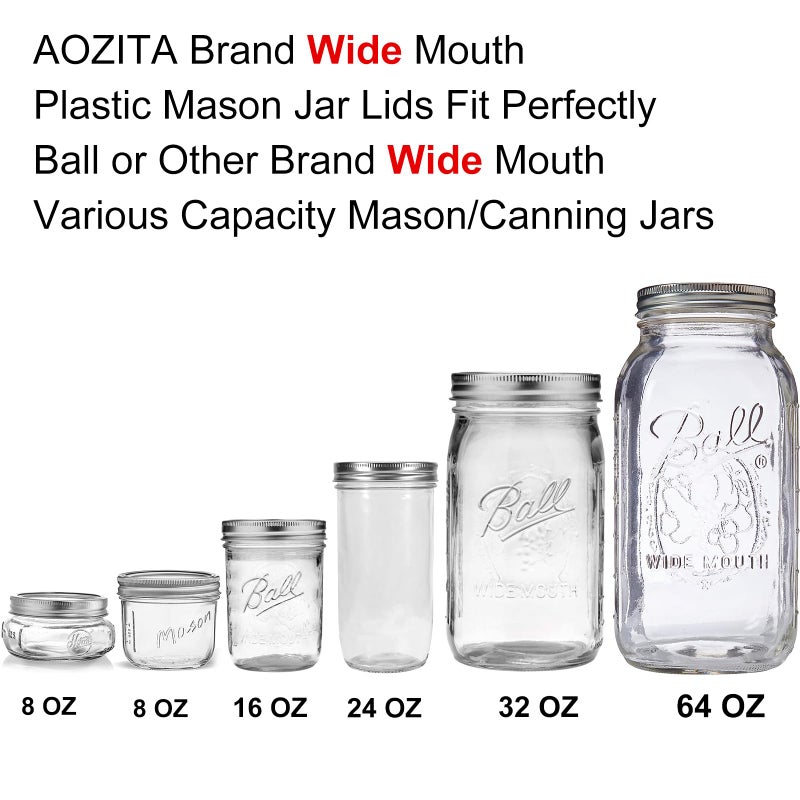 AOZITA Wide Mouth Mason Jar Lids [16 Pack] for Ball, Kerr and More - White Plastic Storage Caps for Mason/Canning Jars - Leak-Proof - Dishwasher Safe & Food Grade - Image 4