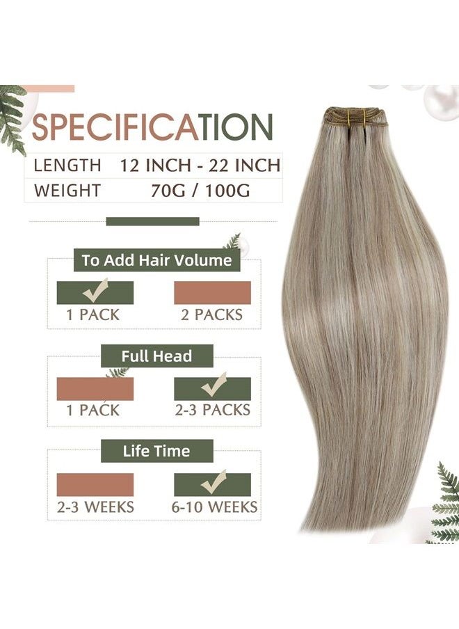 RUNATURE Brwon Hair Weft Extensions Human Hair 18 Inch 100g/Pack Ash Brown Mix Platinum Blonde Sew in Human Hair Extensions Full Head Long Weft Hair Extensions Remy Hair Straight One Piece  - Image 1